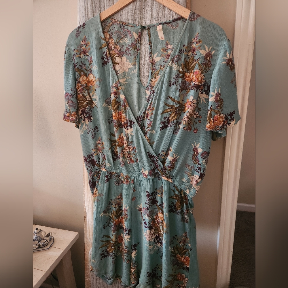 Teal Floral Romper